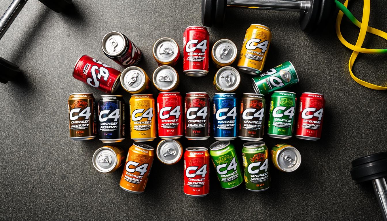 Collection of the best C4 flavors for energy and performance arranged with workout equipment Collection of the best C4 flavors for energy and performance arranged with workout equipment