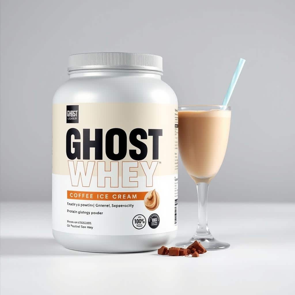 Ghost Whey Coffee Ice Cream protein powder with a creamy protein shake Ghost Whey Coffee Ice Cream protein powder with a creamy protein shake