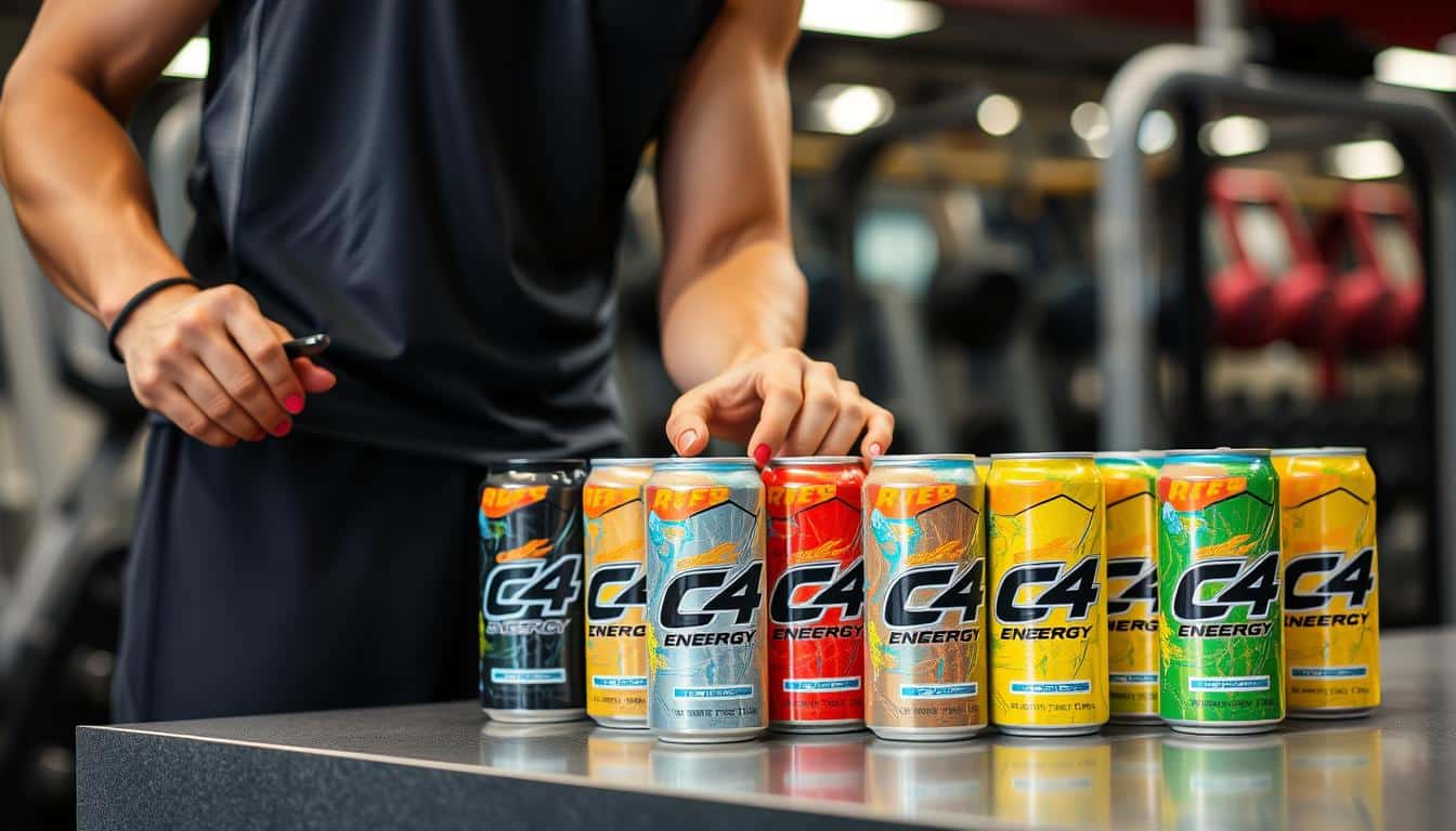 Person selecting from various C4 energy drink flavors before a workout, showcasing the best C4 flavors for energy and performance Person selecting from various C4 energy drink flavors before a workout, showcasing the best C4 flavors for energy and performance