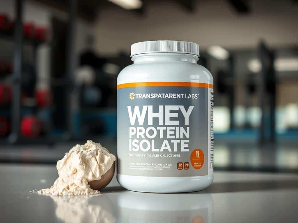 Transparent Labs Whey Protein Isolate container with a scoop of protein powder next to it Transparent Labs Whey Protein Isolate container with a scoop of protein powder next to it