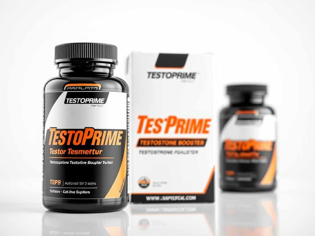 TestoPrime testosterone booster bottle and packaging showing the best testosterone booster in market for 2025