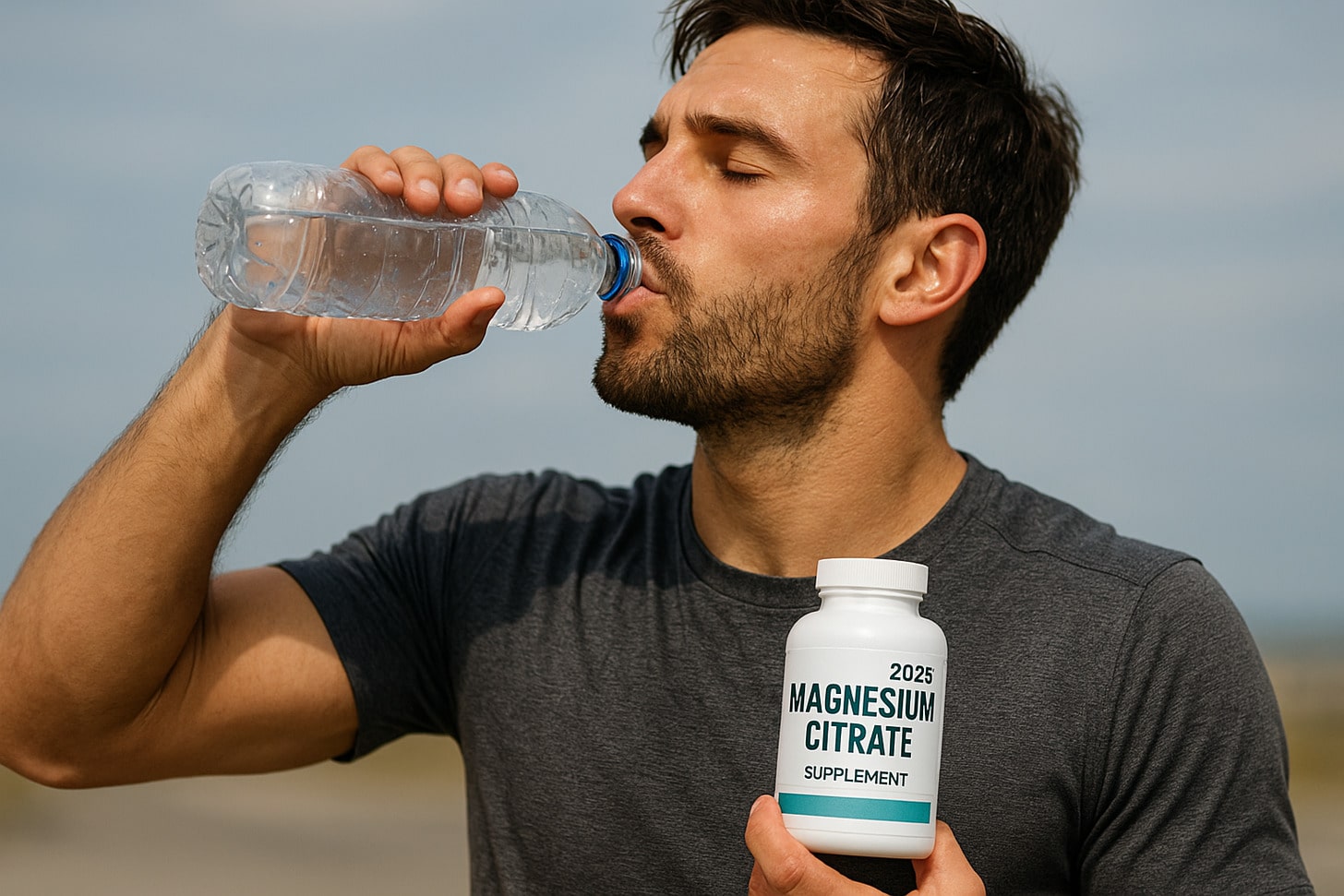 Athlete hydrating with water and magnesium citrate supplement for recovery in 2025 Athlete hydrating with water and magnesium citrate supplement for recovery in 2025