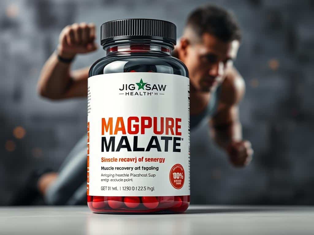 Bottle of Jigsaw Health MagPure Malate supplement for muscle recovery 2025 Bottle of Jigsaw Health MagPure Malate supplement for muscle recovery 2025