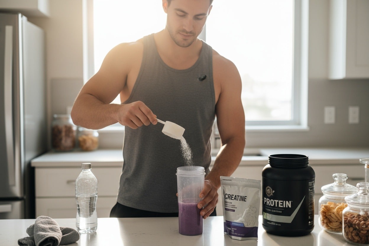 Person mixing creatine into a post-workout shake